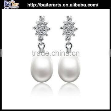 Fashion Women's Silver Micro Pave Earring, Fashion Pearl Earring ,Girl 925 Sterling Silver Earring