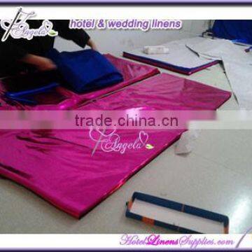 6' (183cm L) rectangle metallic spandex table covers in fuschia for 6' rectangle table decorations