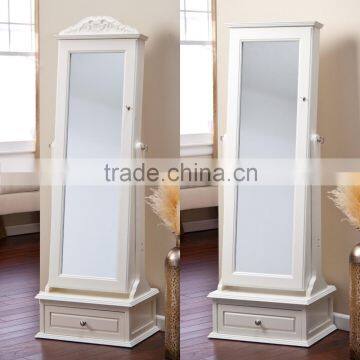 Removable Decorative Top Locking Mirrored Cheval Jewelry Armoire - Off-White                        
                                                Quality Choice