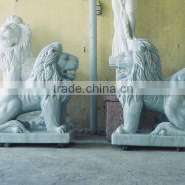 Vietnam Traditional Lion Statue Marble Stone Hand Carved Sculpture for Home Garden No 10