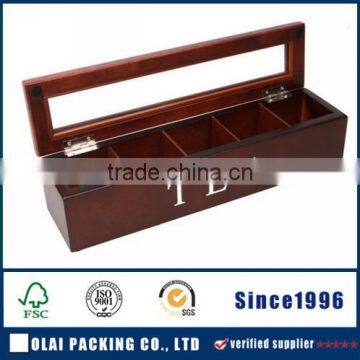 Luxury pine wood Tea box 5 Compartment with glass window