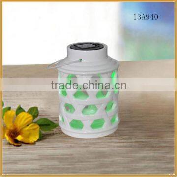 white ceramic lantern solar led rechargeable lights for garden crafts