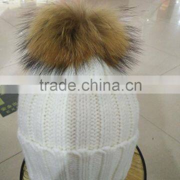 Wholesale cheap price raccoon fur pom pom hat for girl