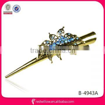 Hot sale black metal diamond butterfly hair duck clips