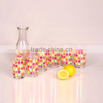7pcs Glass Drinkware With Colored Circle Decal