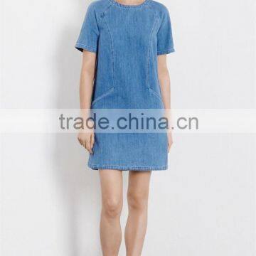 2015 new fashion lightweight short sleeve denim dress