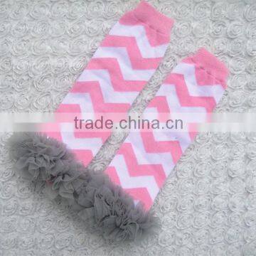 KP-LWR039 Grey ruffle pink chevron baby toddler leg warmer 2015