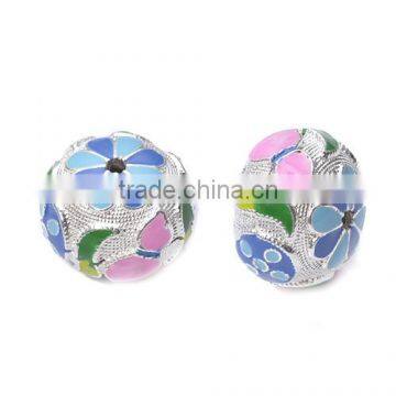 200pcs Silver Enameled Brass Beads colorful flower ethnic jewelry beautiful handmade bead wholesale beads 13*18mm