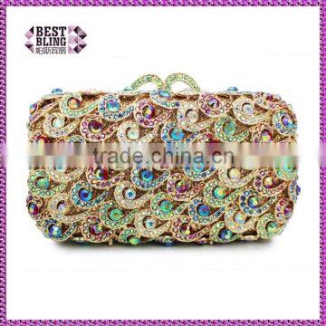 latest design ladies purse hard box coloful indian bridal clutch purse stone party bag (88161A-C)