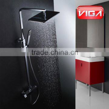 Thermostatic Shower Set Square Brass Rain Shower Head and Shower Handset Two Handle Thermostatic Shower Mixer photo-2