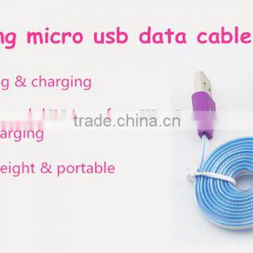 Mix Color Flashing Visible Luminous Smiling Face Micro USB Cable LED Glow Sync Data Charger Cables, Noodle Cables for Samsung photo-2