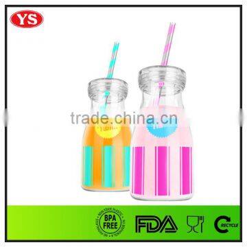 Hot sales 500 ml Transparent plastic soy milk bottle with straw