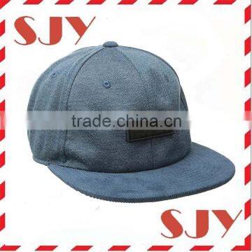 Custom leather patch flat brim unstructured 6 panel sanpabck hat