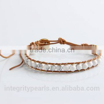 6mm Natural White Turquoise Wrap Bracelet, Korean Leather Bracelet, Infinity Leather Bracelet photo-3