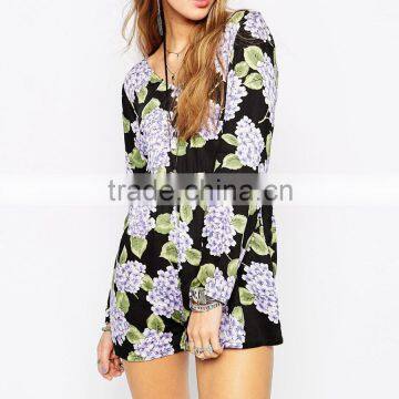 Mini Long Sleeve Hot Floral V Back Jumpsuits photo-5