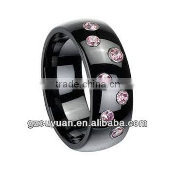 Ceramic Inlay Pink Diamond Ring Unisex Black Fashionable Rings