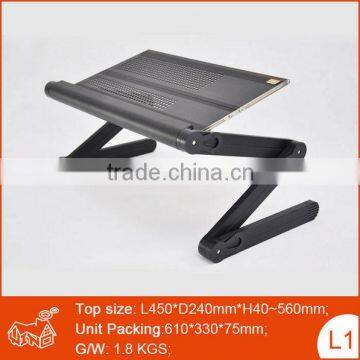 Portable folding laptop swivel table with adjustable height