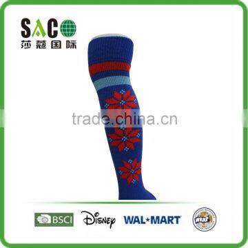Fancy Red Snow Pattern Red and White Stripe Blue Knee-high Sports Socks photo-3