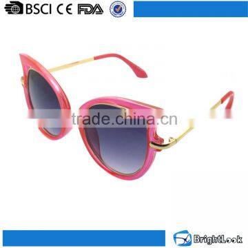 Fashionable cheap hot pink plastic cat eyes 3 uv400 round shape metal leg lady charm sunglasses factory