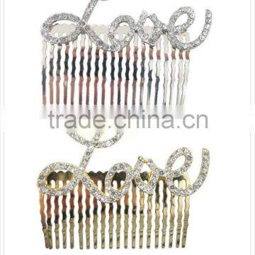 Rhinestone bridal hair comb with 'love' letter, new style hair comb