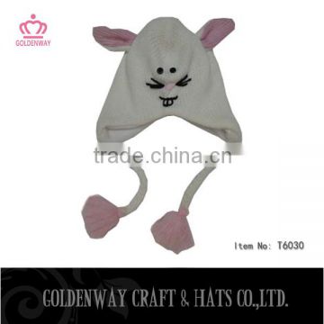 white knitting animal hats plush rabbit head hat