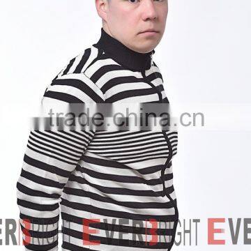 knit fabric stripe style zipper men cardigan sweater