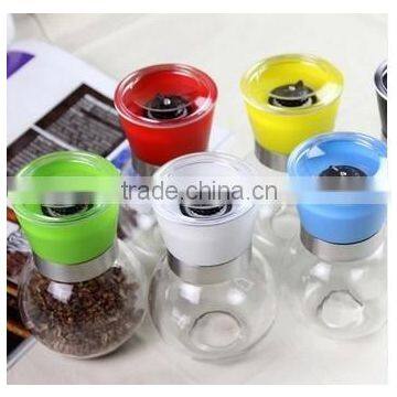 Glass Spice Jar Pepper Mill Grinder Colored Lids Globular Shape photo-2