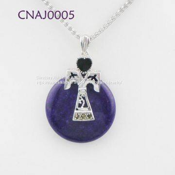 925 DIY Sterling Silver Jewelry Gemstone Pendant Necklace Round photo-2