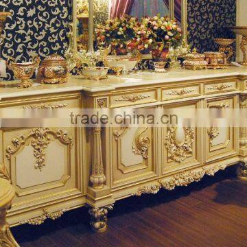 French Style Luxury White Wooden Gorgeous Carving Buffet Cupboard Cabinet / Royal Palace Home Decorated Sideboard Cabinet