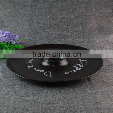 Round Black-glazed Ceramic Chip and Dip Plate, Ceramic Chip & Dip Set Divided Fruit Plate photo-2