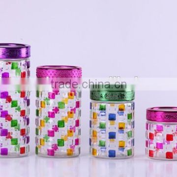 4pcs colorful glass jar with handdrawing