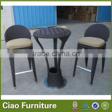 Rehau rattan high table plastic rattan bar set with teakwood top