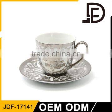 Silver Rim Cylindrical Espresso Cups Custom / Fine Porcelain Italy Coffee Cup Sets