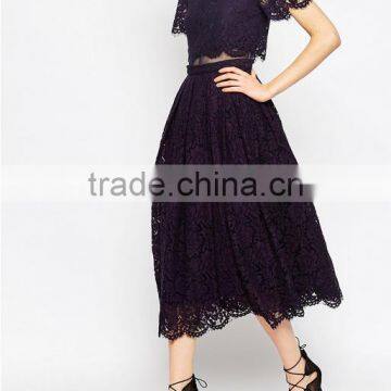 China Guangzhou Clothing OEM Scalloped Edges Round Neckline Crop Top Mesh Insert Midi Women Dress photo-4