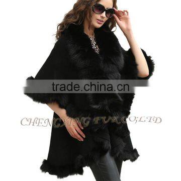 CX-B-P-45C Luxury Genuine Fox Fur Trimmed Womens Shawls photo-3