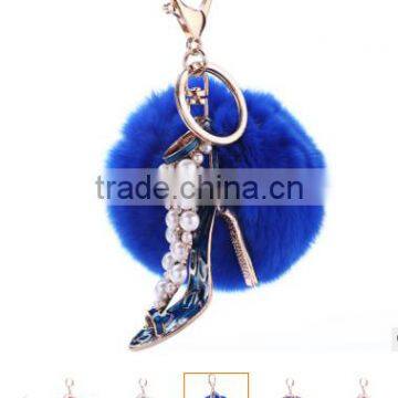 Bling Crystal Kiss Fur Pom Pom Keychain Fancy Lady Costume Keychain Jewelry High End Fur Ball Crystal Keychain Bag Charms photo-4