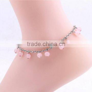 hot sales rose quartz beads charm anklet bracelet handmade natural stone charms bracelet anklets for lucky girls 2017