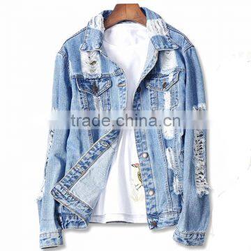 Custom Boyfriend Style Oversized Fit Jeans Jacket Women Plain Distressed Denim Jacket photo-2