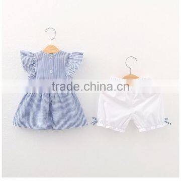 Child 2017 Summer New Korean Fashion Outfit 2pcs Set Baby Flutter Sleeve Dress White Shorts Cotton Clothing for Children photo-3