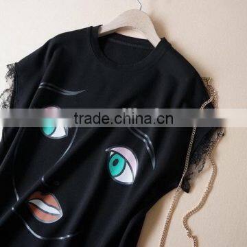 Sweat Girl Face Lace Short Sleeve t Shirt photo-5