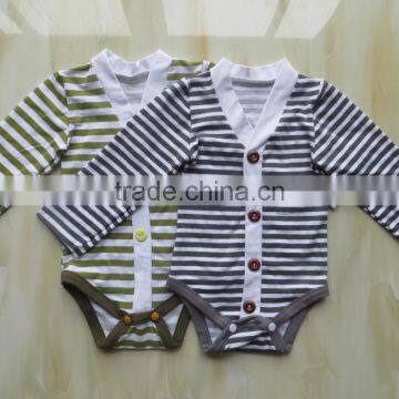 XF-342 Wholesale childrens rompers cotton baby long sleeve stripe soft kids boutique clothes