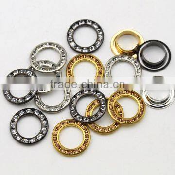 3 Colors 15mm Round Metal Brass Rhinestone Eyelets Crystal Diamond Grommets Glass Eyelets RE-15mm-001 photo-5