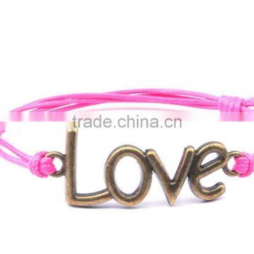 2PCs Antique Bronze Love Faux Suede Leather Cord Charm Bracelets photo-2