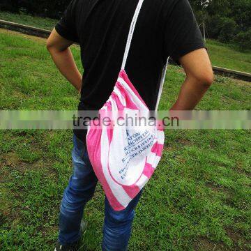 Cotton Flannel With Brush Reactive Printing Customized Logo 3 in 1 Blanket Into Tote With Carry Bag Beach Blanket