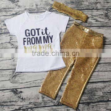 Baby Girls Summer Outfits 2017 Tee Shirts With Sequin Leather Legging Pants Set M7042002