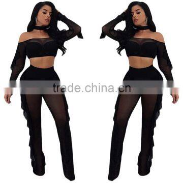 B33791A Sexy autumn women fahsion sheer fishnet 2 piece pants set