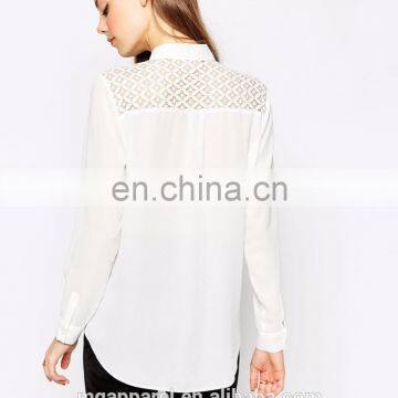 Latest Fashion Blouse Design Woven Fabric Long Sleeve Lady White Lace Blouse photo-3