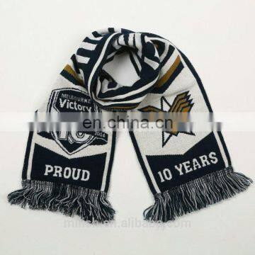 SC-0035 Acrylic soccer scarf custom print knitted jacquard football fan scarf