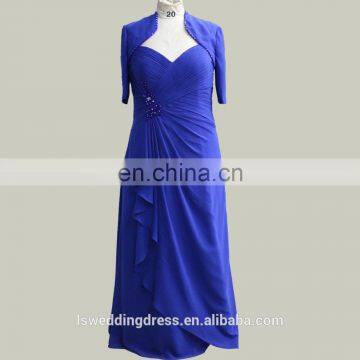 RP0044 Real Sample Dress Half Sleeve Jacket Ruched Top Beaded Floor Length Long Blue Evening Dresses Chiffon Evening Gowns