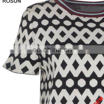 Acrylic Flat Knitted Sweater for Women as Stripe Collar Short Sleeve Polka Dot T-shirt of Latest Design Girls Top photo-2